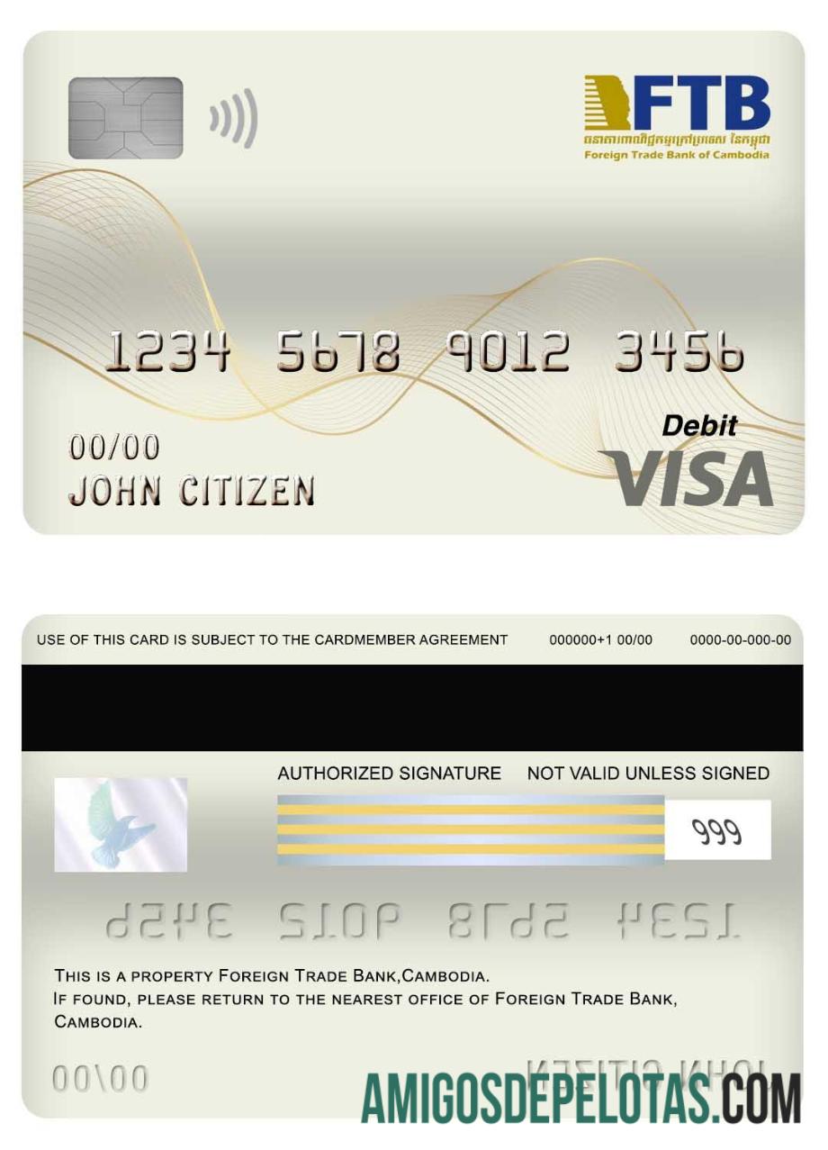 Cartão de débito Visa do Banco de Comércio Exterior do Camboja exemplo